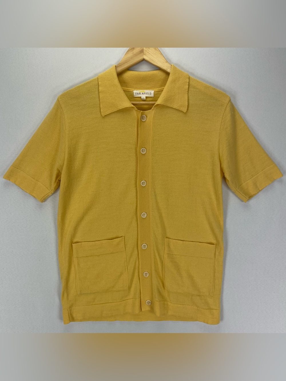 FAR AFIELD Velzey Cabana Polo Short Sleeve Yellow Merino Wool Blend Size Small